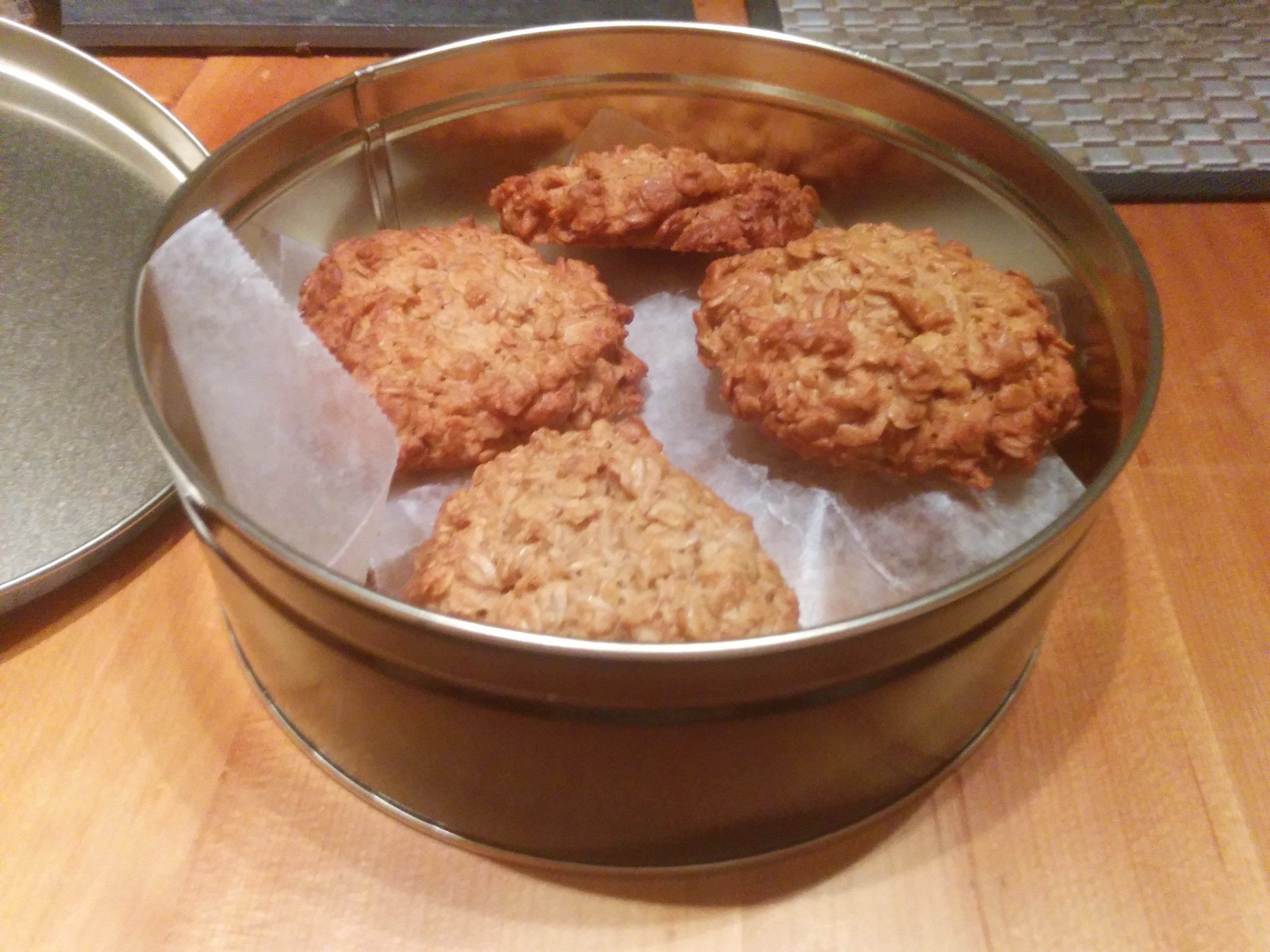 Homemade cookies in a cookie tin