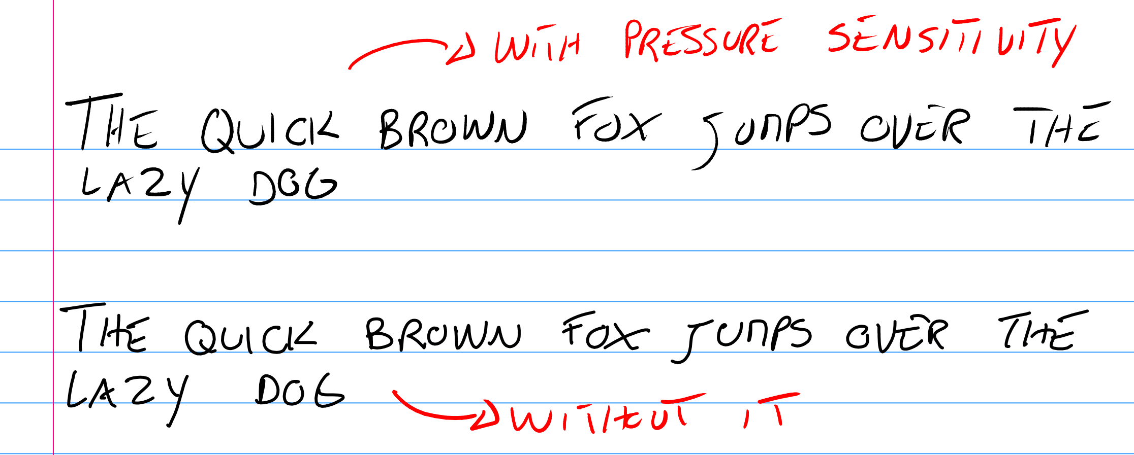 Pressure sensitivity on vs off