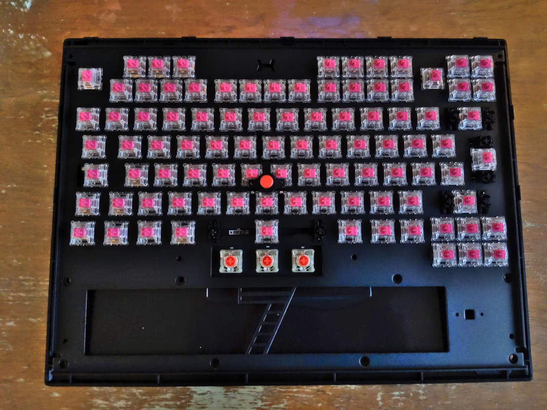 The keyboard with the switches, but no keycaps