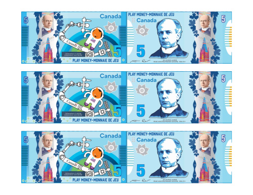 Three Canadian 5$ bills